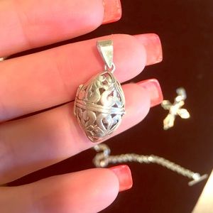 Solid Sterling silver .925 opening hinged pendant cage stash memorial